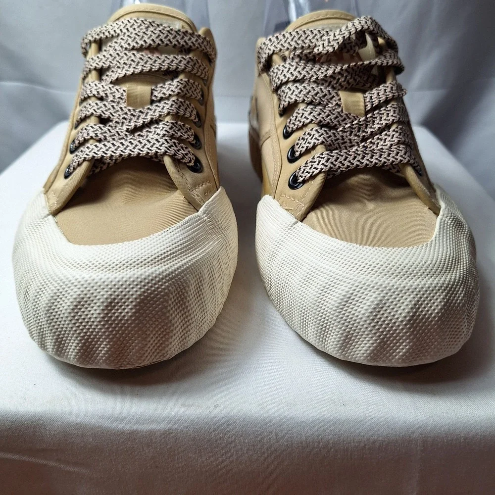 ZARA Toecap Trainer Sneaker Womens Sz 6 Beige Canvas Platform Stackform Gum Sole